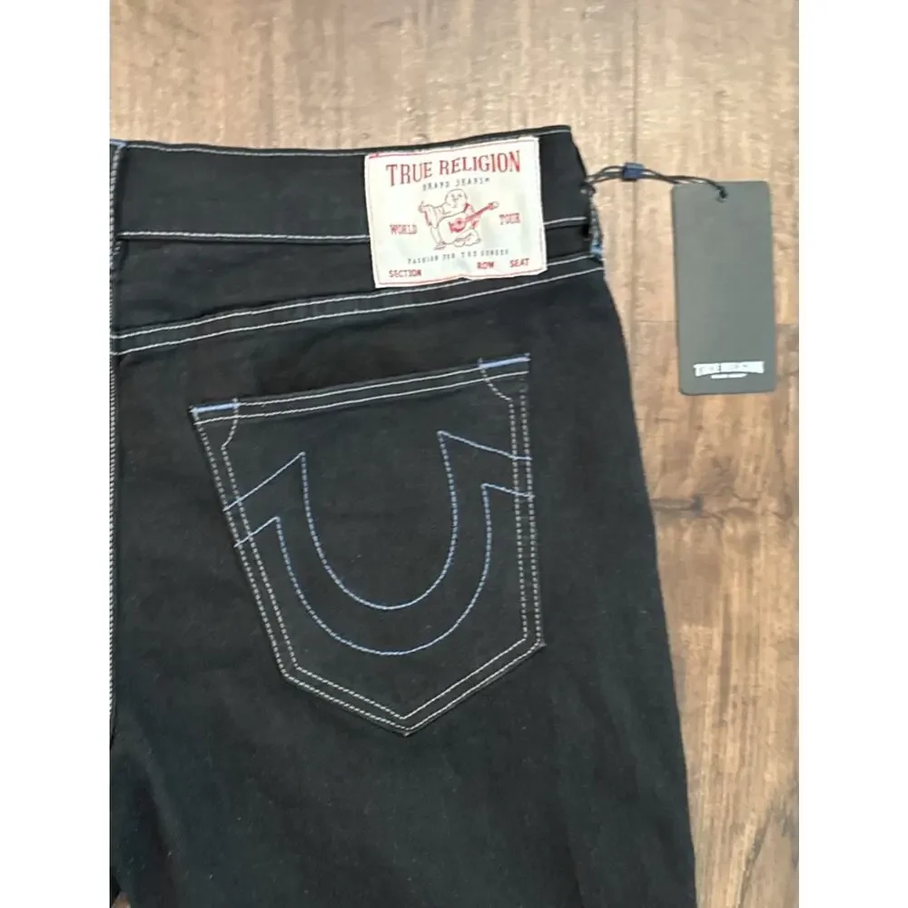 True Religion Geno Relaxed Slim Stitch Black Jeans Mens 36x32 Stretch NWT